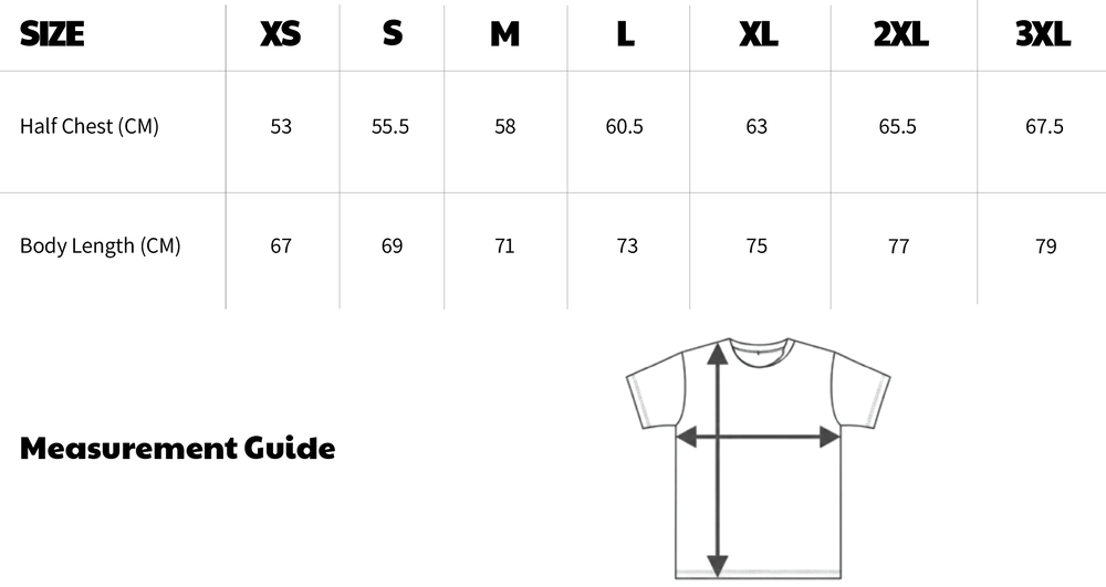 Boxy fit tee size guide