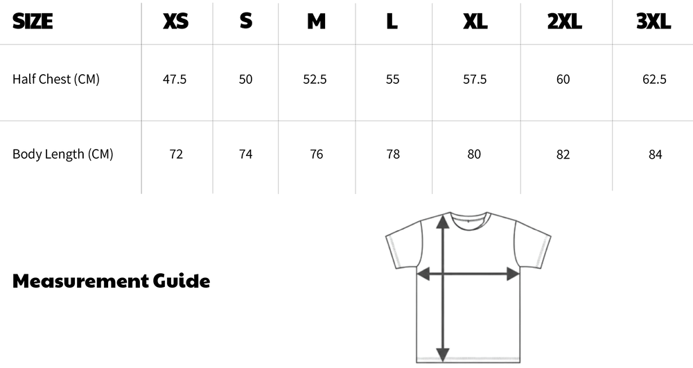 Classic fit tee size guide