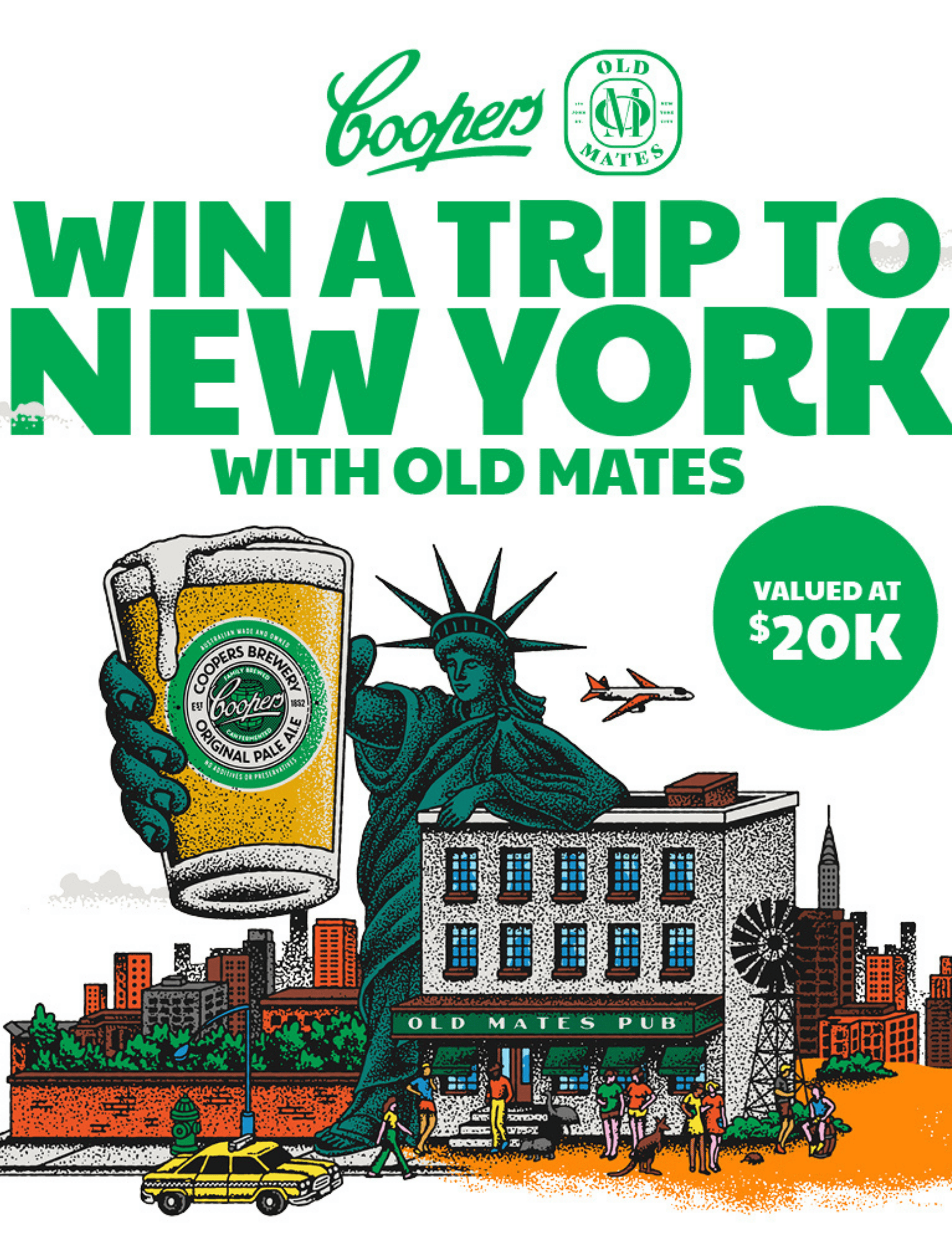 Win a $20,000 prize package to New York with Coopers and Old Mates pub