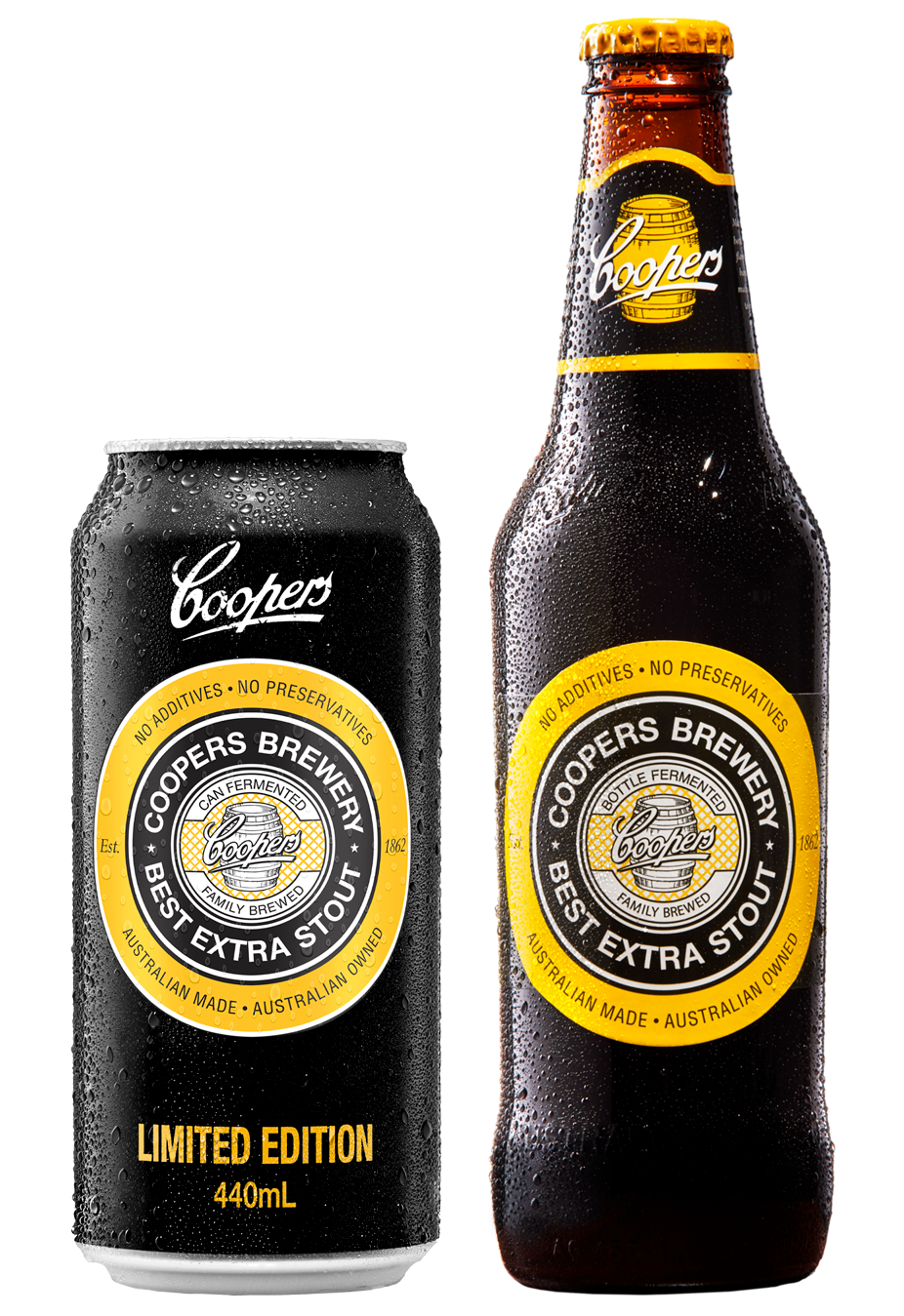 Coopers Stout Bottle and Can